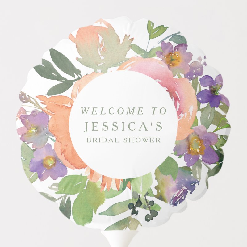 Minimalist Watercolor Orange Floral Bridal Shower Balloon Small Air-Filled Balloon Round Custom Balloon