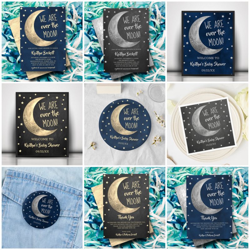 Over The Moon | Baby Shower Welcome Pedestal Sign Pedestal Sign, 8\\" X 10\\"