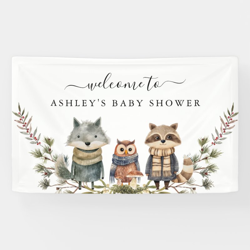 Cute Autumn Woodland | Baby Shower Welcome Banner Vinyl Banner, 3\' x 5\'