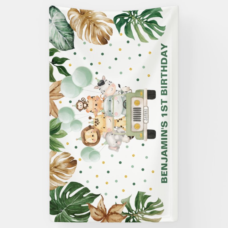 Cute Wild Jungle Safari Animals Birthday Parade Banner Vinyl Banner, 3\' x 5\'