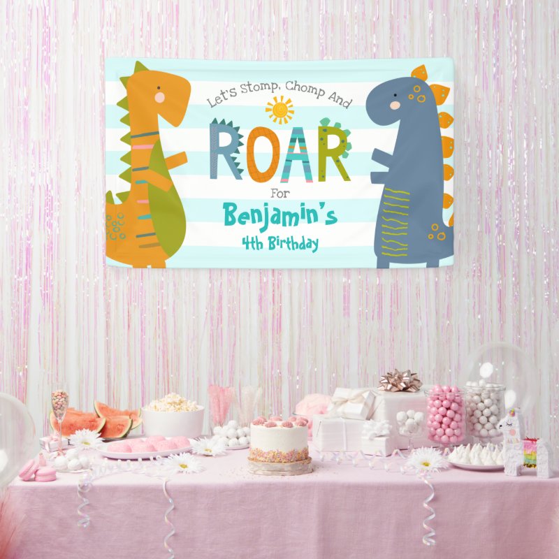 Cute Blue Dinosaurs Stomp Chomp Roar Boy Birthday Banner Vinyl Banner, 3' x 5' 5 Cute Blue Dinosaurs Stomp Chomp Roar Boy Birthday Banner Vinyl Banner, 3\' x 5\'