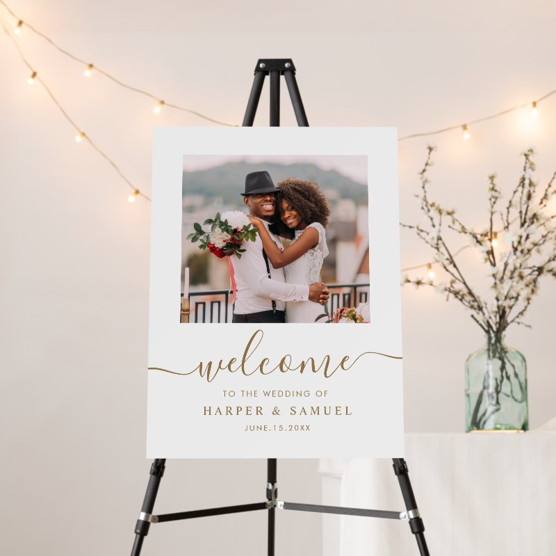 Elegant Gold Calligraphy Photo Wedding Welcome Foam Board Foam Core Board, Size: 18.00\" x 24.00\ 5 Elegant Gold Calligraphy Photo Wedding Welcome Foam Board Foam Core Board, Size: 18.00\\" x 24.00\\